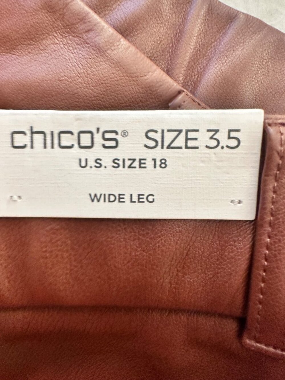 NWT Chicos Wide Leg Faux Leather Pants U.S. Size 18 Brown High-Waist Stylish - Picture 2 of 13